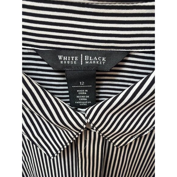 White House Black Market Womens Black & White Striped Button-Up Shirt Dress Size - Picture 3 of 5